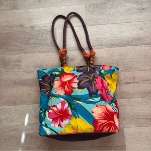 Sun N Sand 100% Cotton Hibiscus Flower Hawaii Large Tote